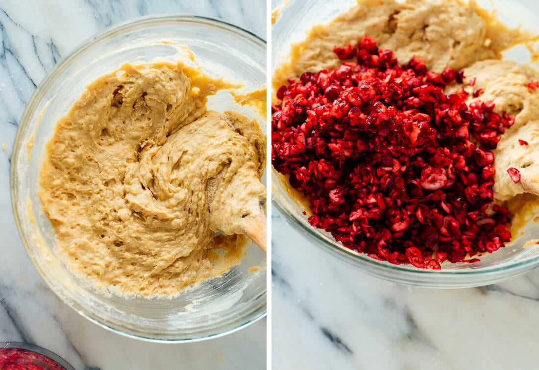 adding cranberries to batter