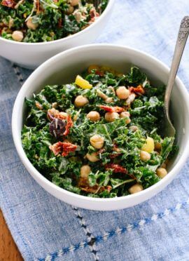 Greek kale salad with creamy tahini dressing - cookieandkate.com