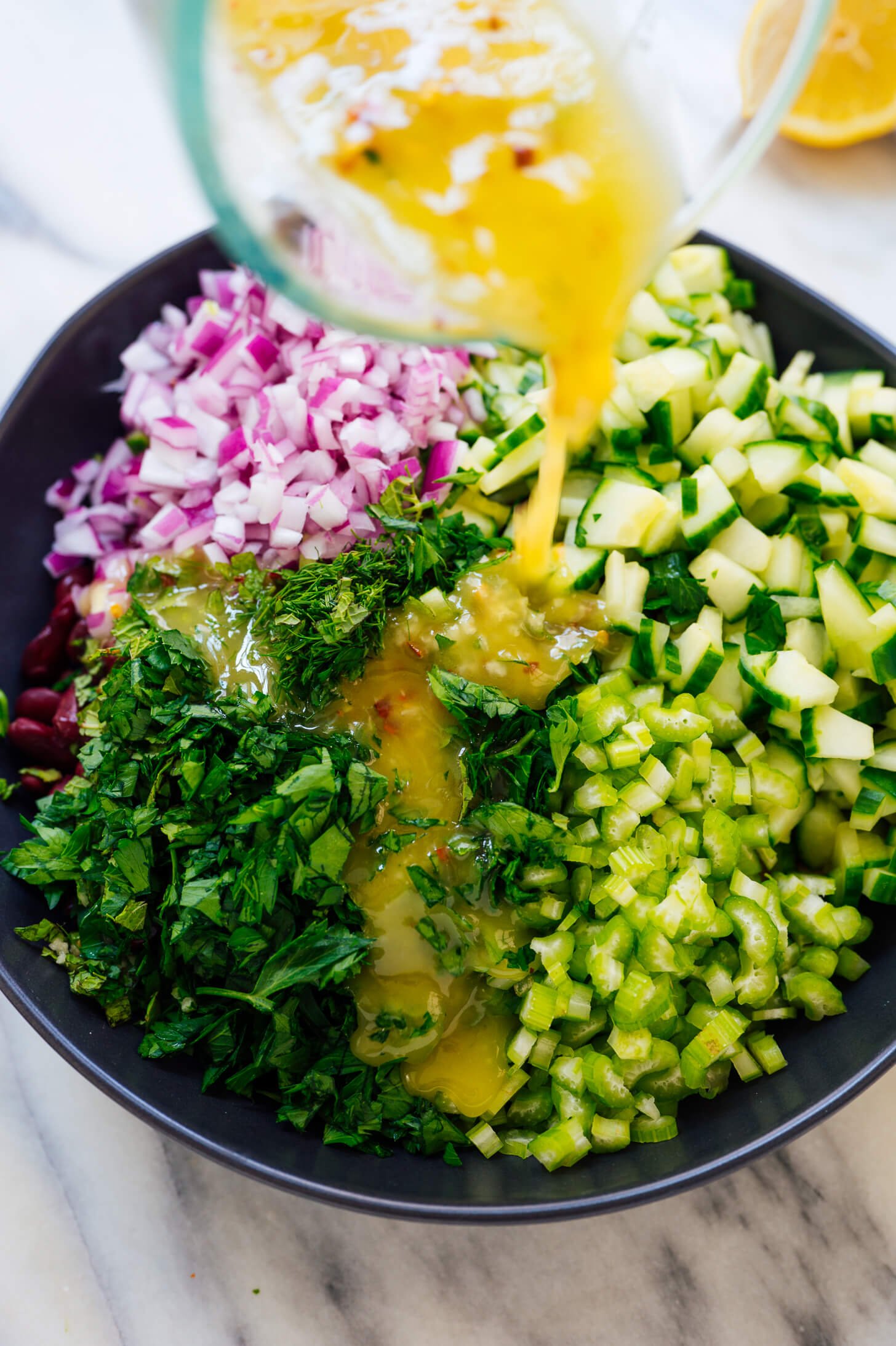 Mediterranean bean salad preparation