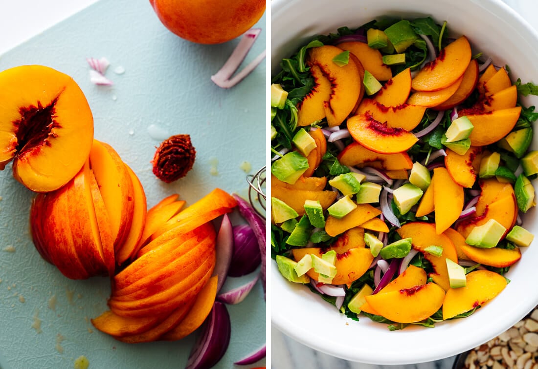 sliced peaches in salad