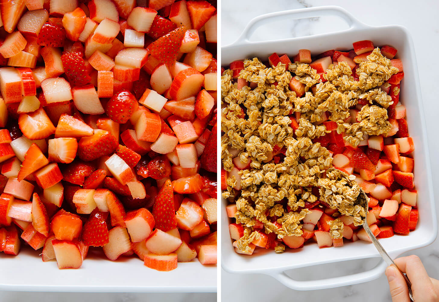 strawberry rhubarb crisp before baking