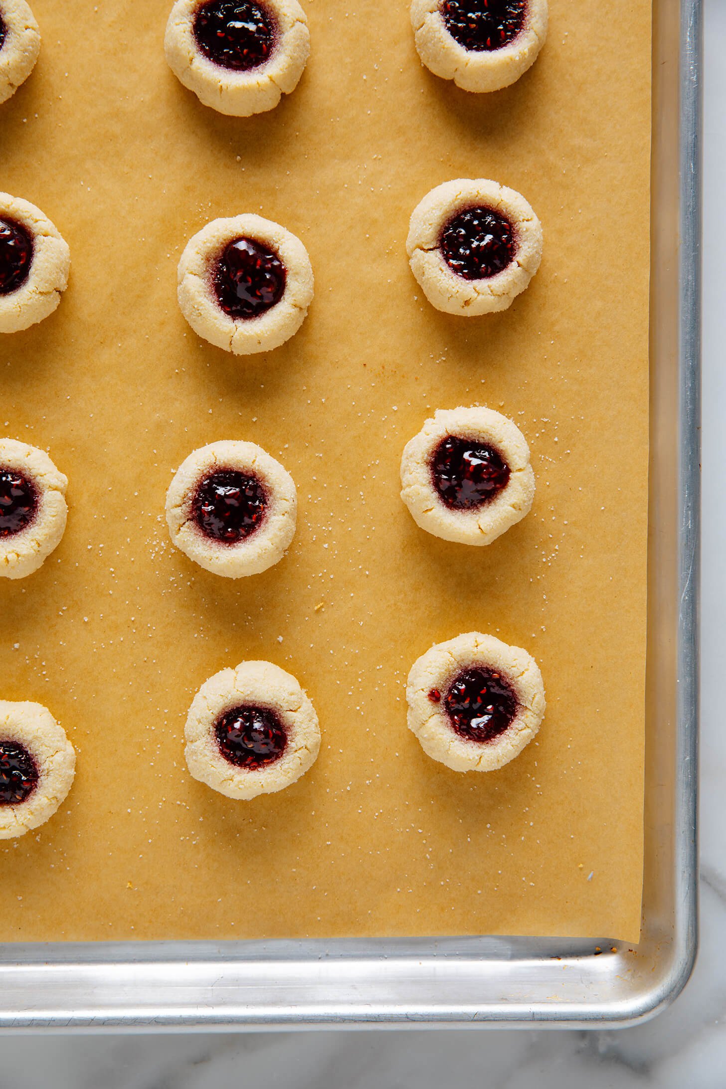 thumbprint cookies on pan