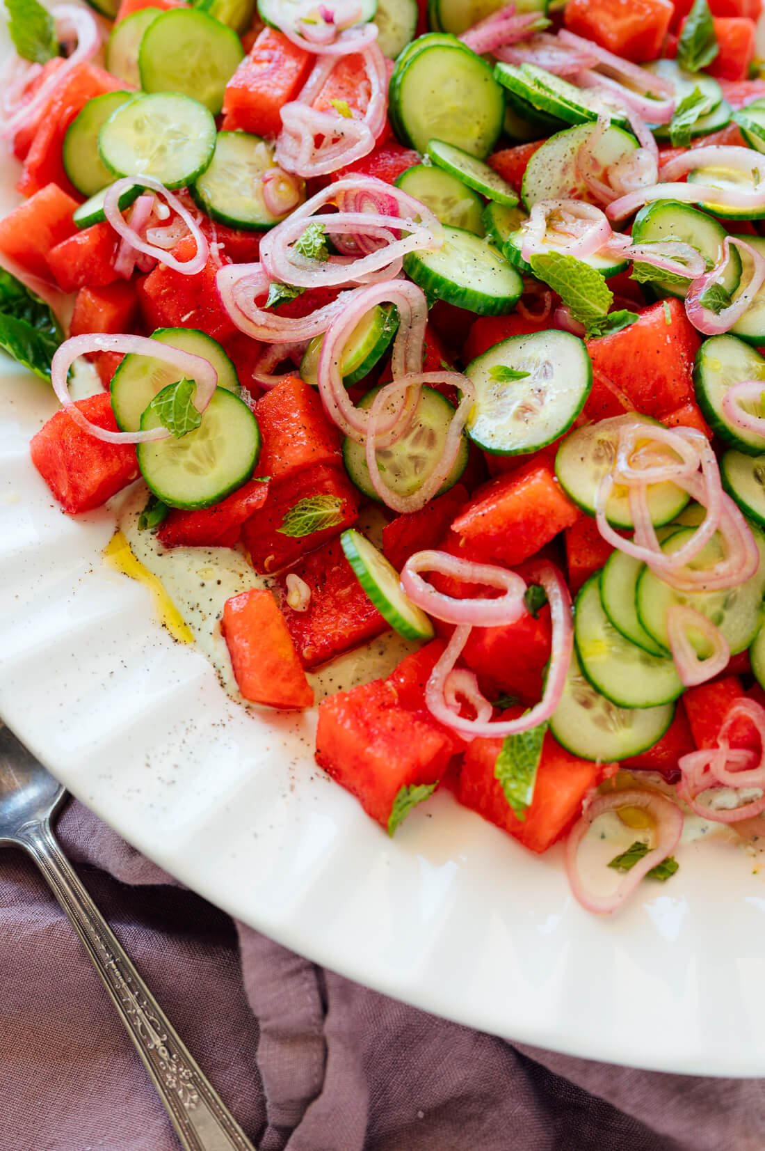 watermelon salad recipe with herbed yogurt sauce cucumber and shallot